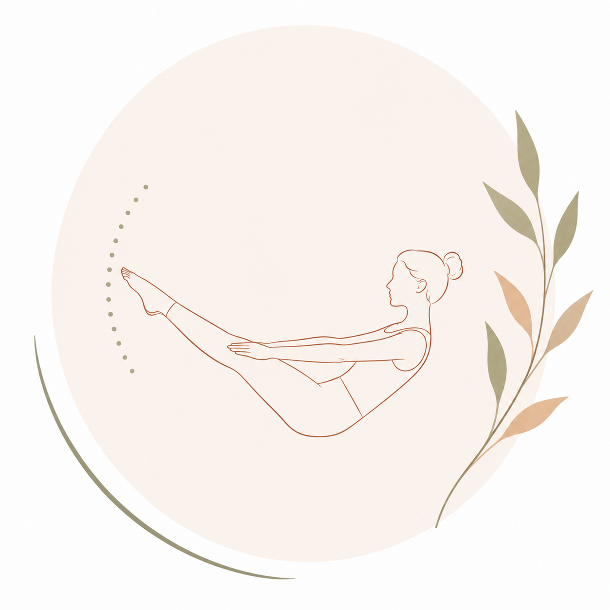 Illustration minimaliste d'un exercice de Pilates développant le contrôle du corps, l'alignement postural, la stabilité et la maîtrise des mouvements, lors des cours de Pilates à Guillestre dans les Hautes-Alpes.