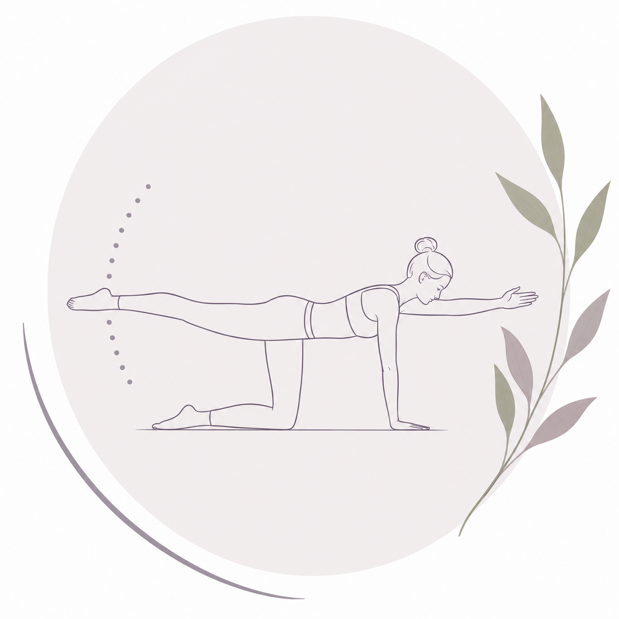 Illustration minimaliste d'un Shoulder Bridge sur une jambe, symbole de la fluidité, de la coordination et de la stabilité en Pilates, lors des cours de Pilates à Guillestre dans les Hautes-Alpes.