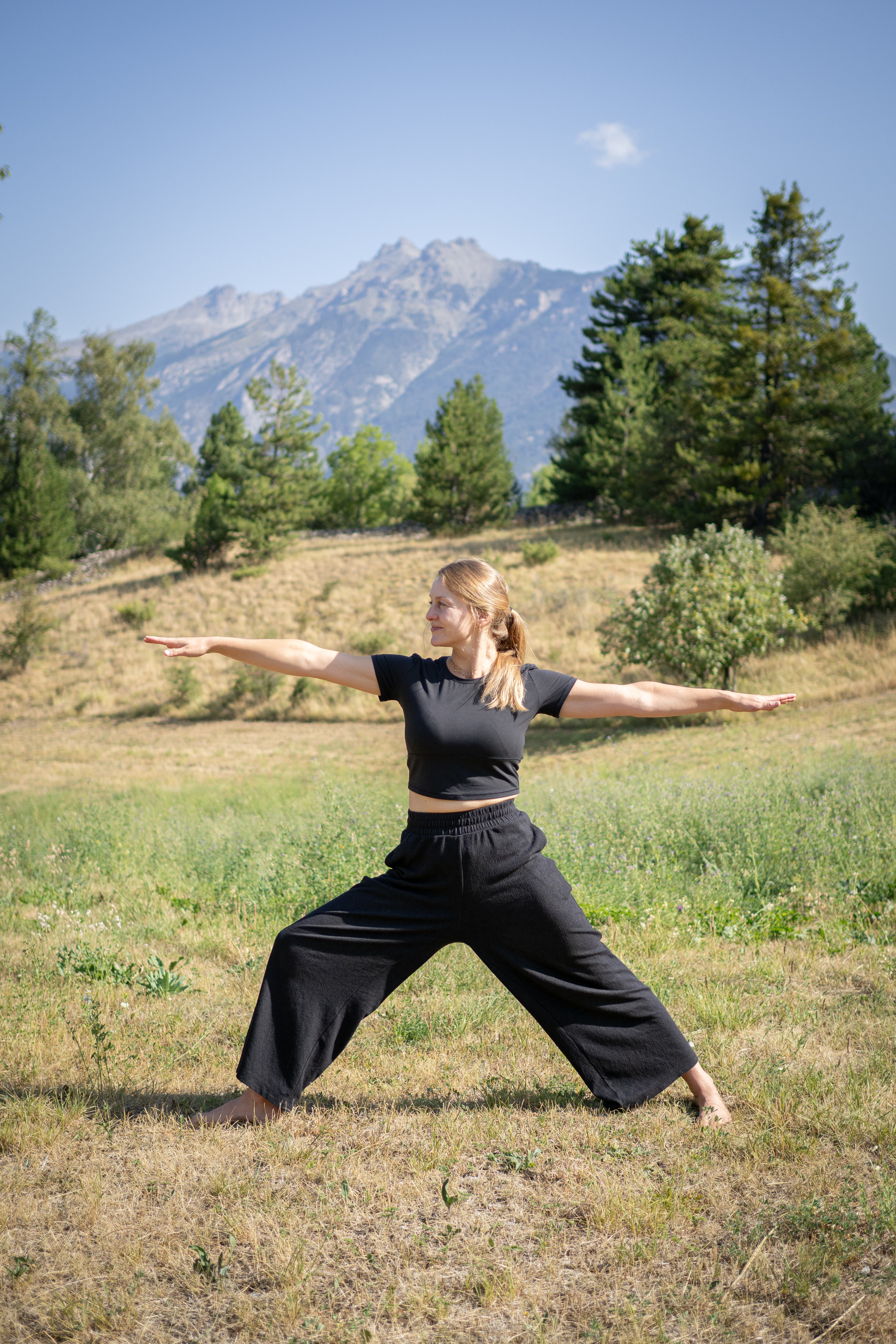 Cours de Vinyasa Yoga Flow à Guillestre dans les Hautes-Alpes – pratique dynamique et fluide reliant postures, mouvement et respiration consciente.